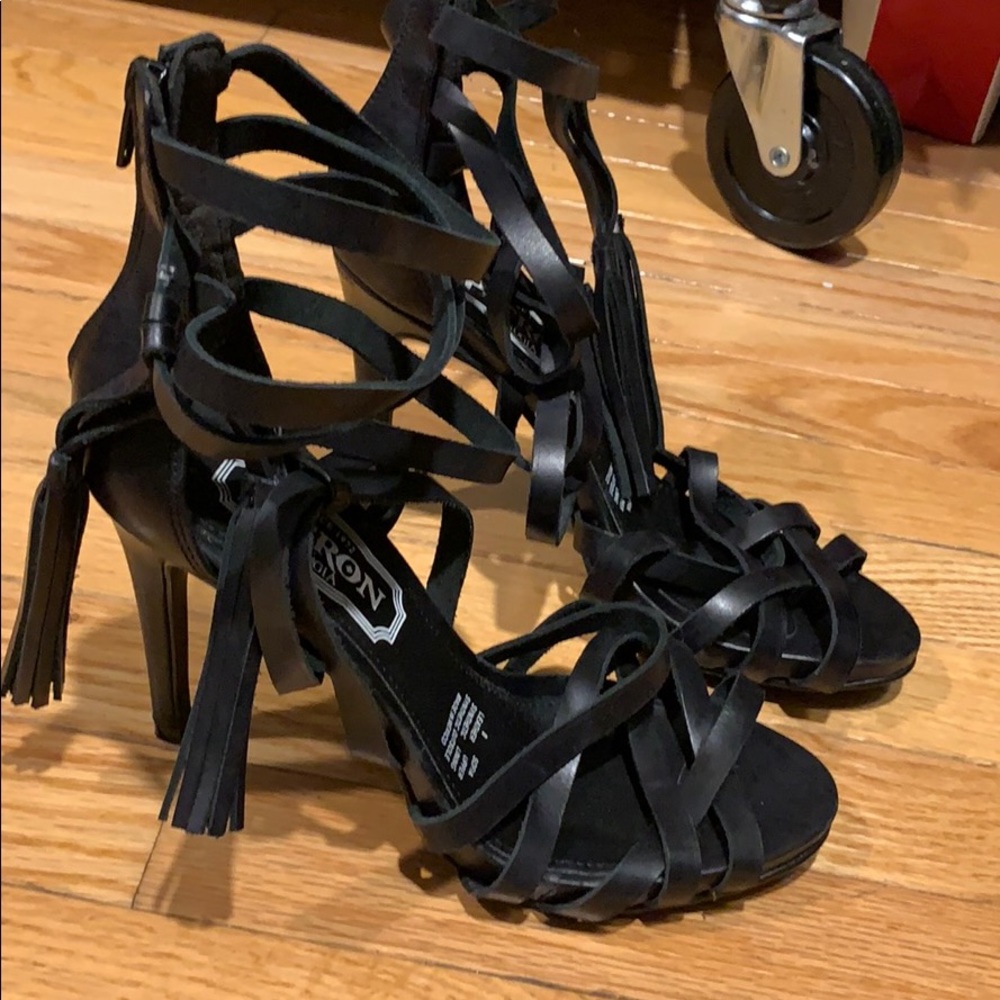Strappy leather heels